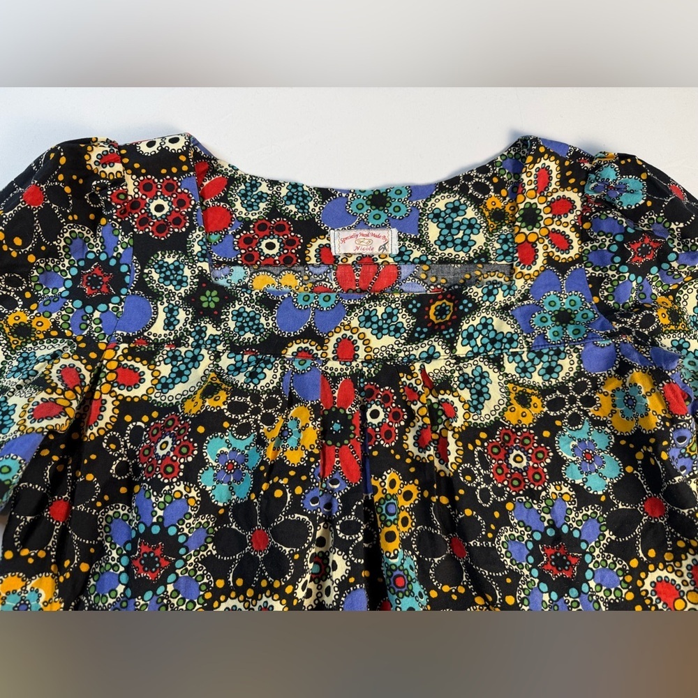Handmade Floral Peasant Top with Puff Sleeves Size Medium EUC - Picture 3 of 6